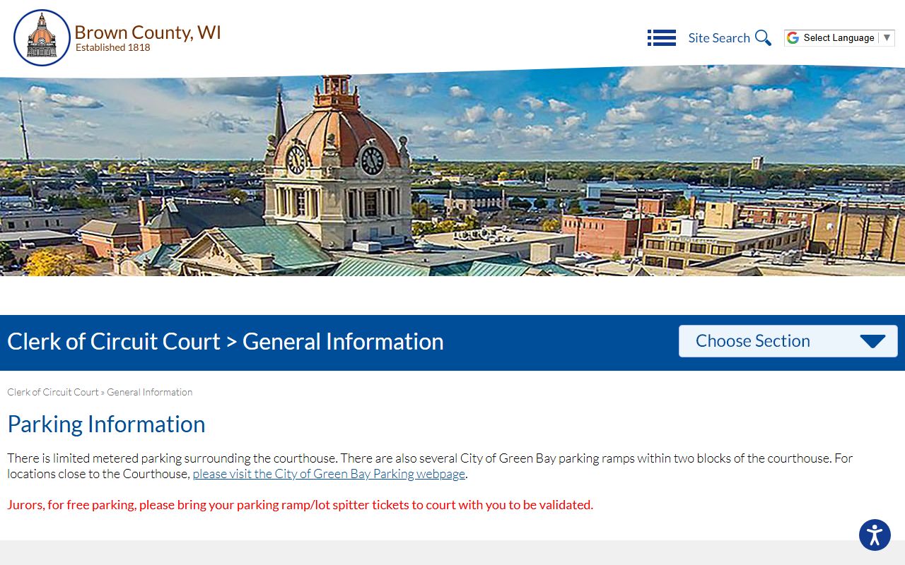 Brown County courthouse parking information for the Clerk of Circuit Court