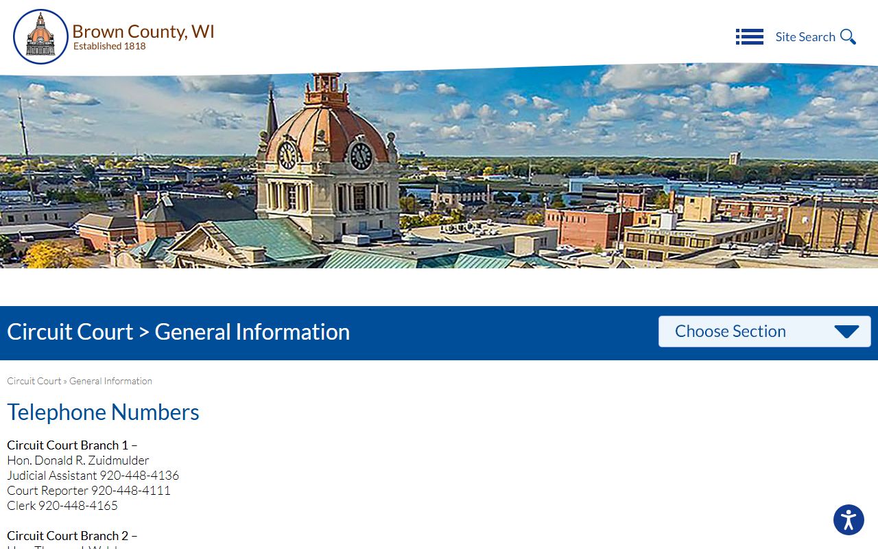 Brown County Circuit Court branch directory behind court dockets