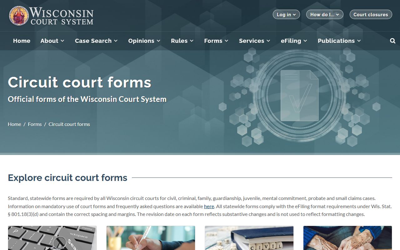 Wisconsin circuit court forms behind Brown County court dockets