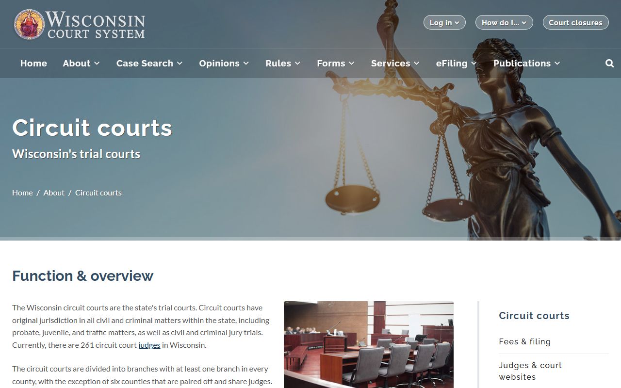 Wisconsin circuit courts page describing Brown County court records
