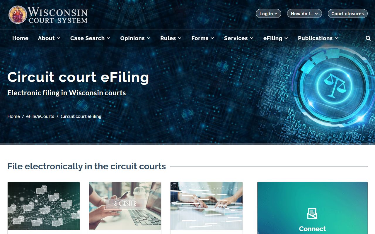 Wisconsin circuit court eFiling page for Brown County court records