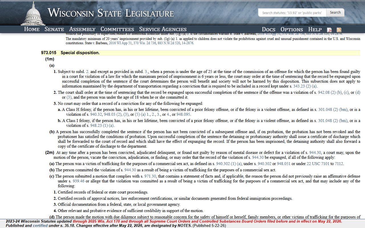Wisconsin criminal expungement statute affecting Brown County arrest records