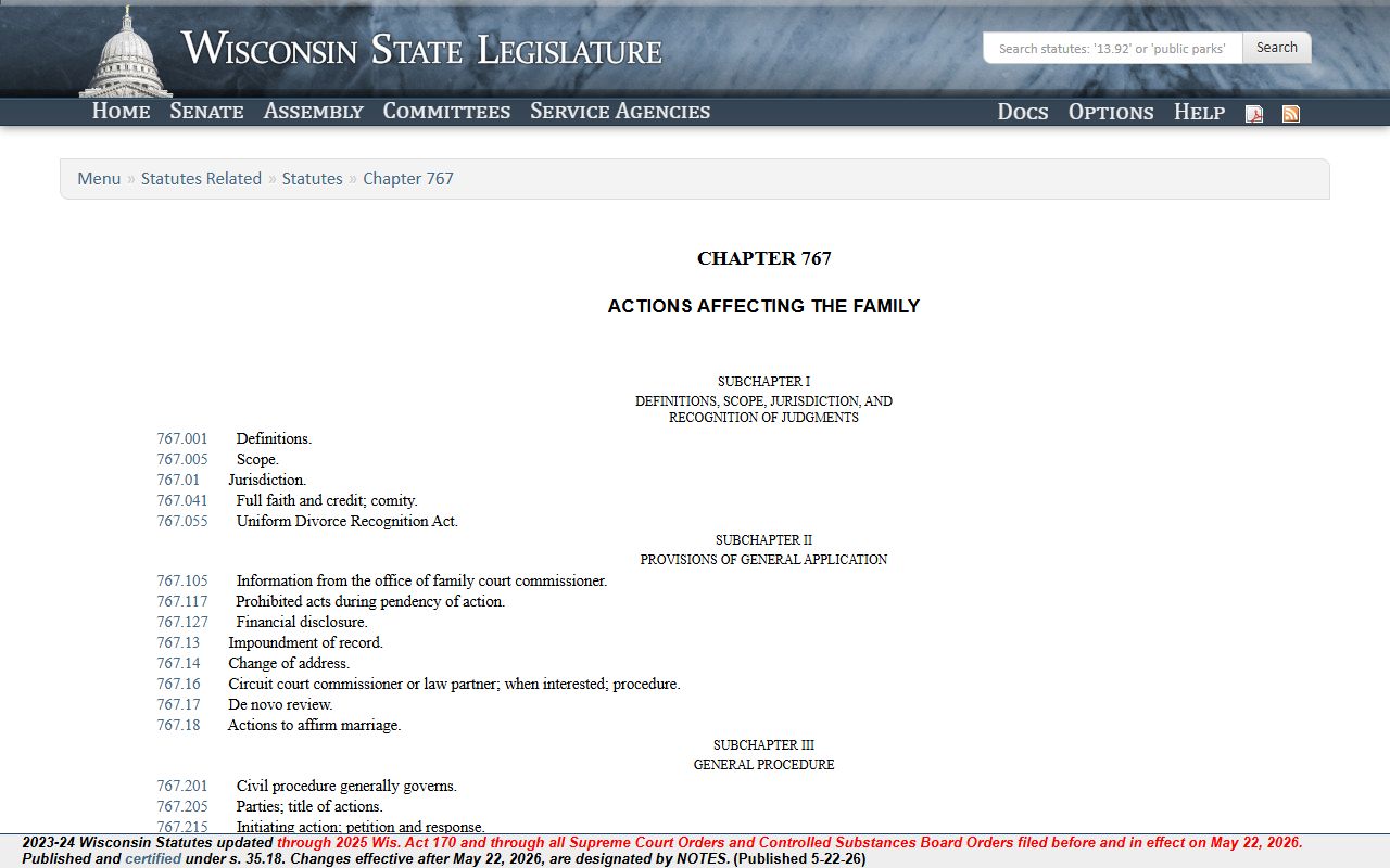 Wisconsin family actions law for Brown County Circuit Court divorce cases