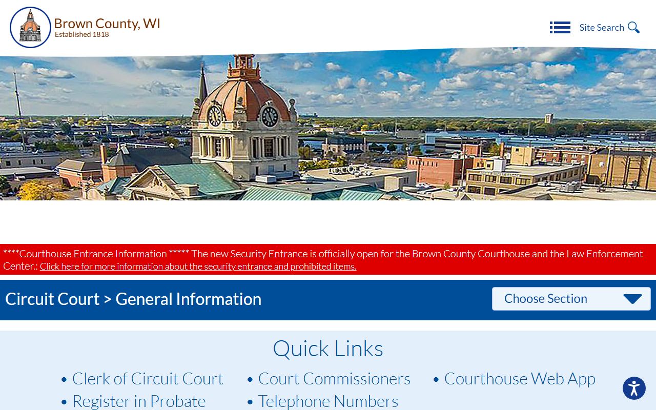 Brown County Circuit Court landing page with court records links