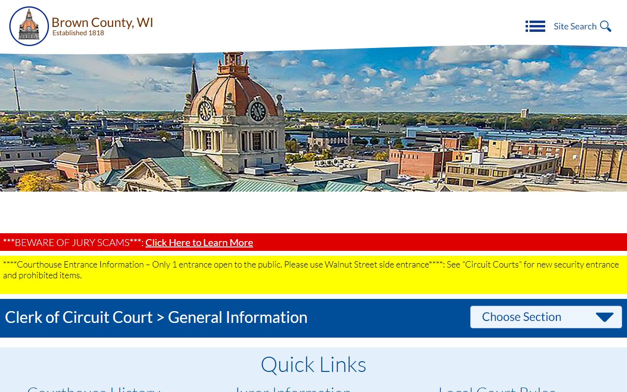 Brown County Clerk of Circuit Court office page for court records
