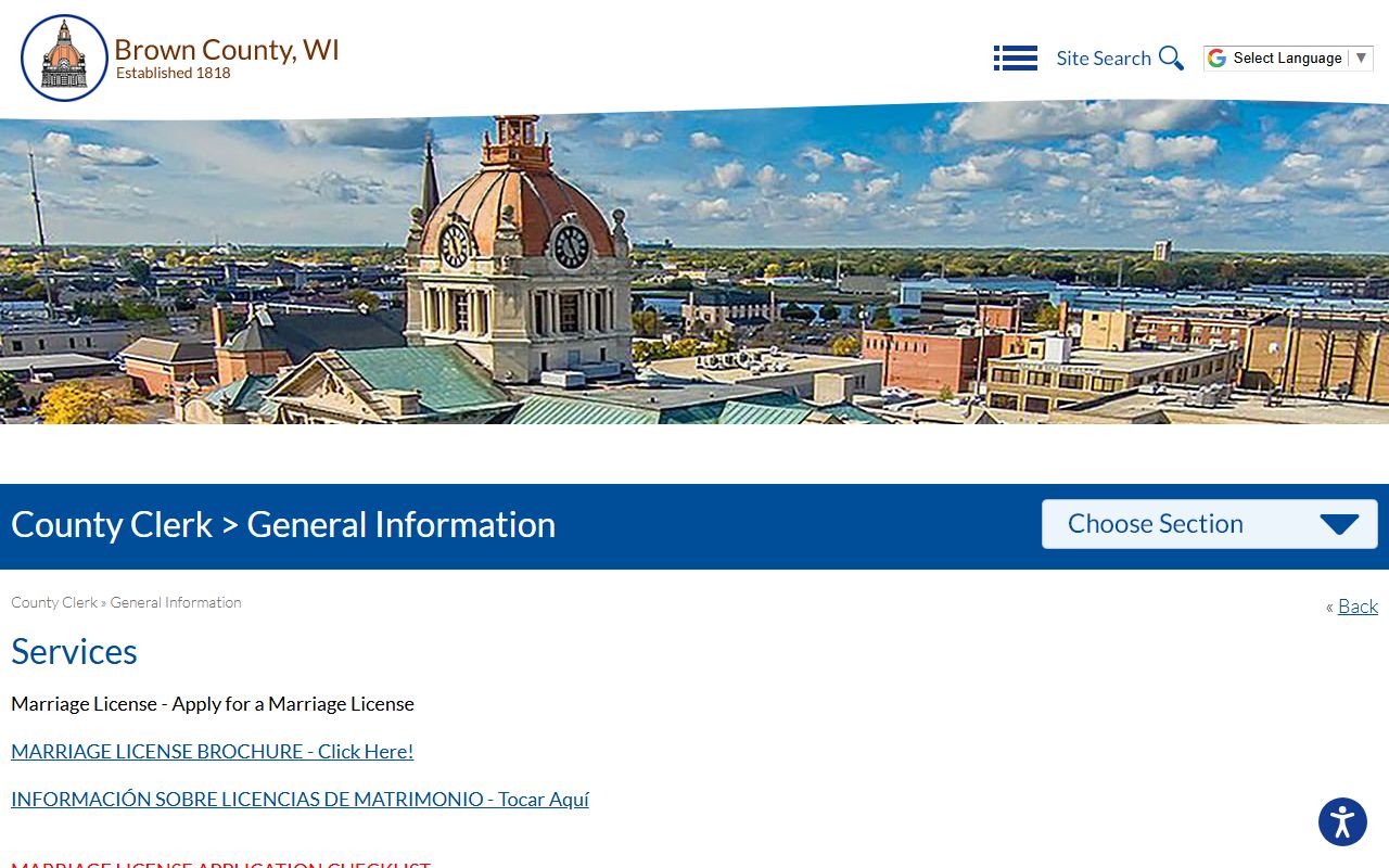 Brown County marriage license instructions for vital records