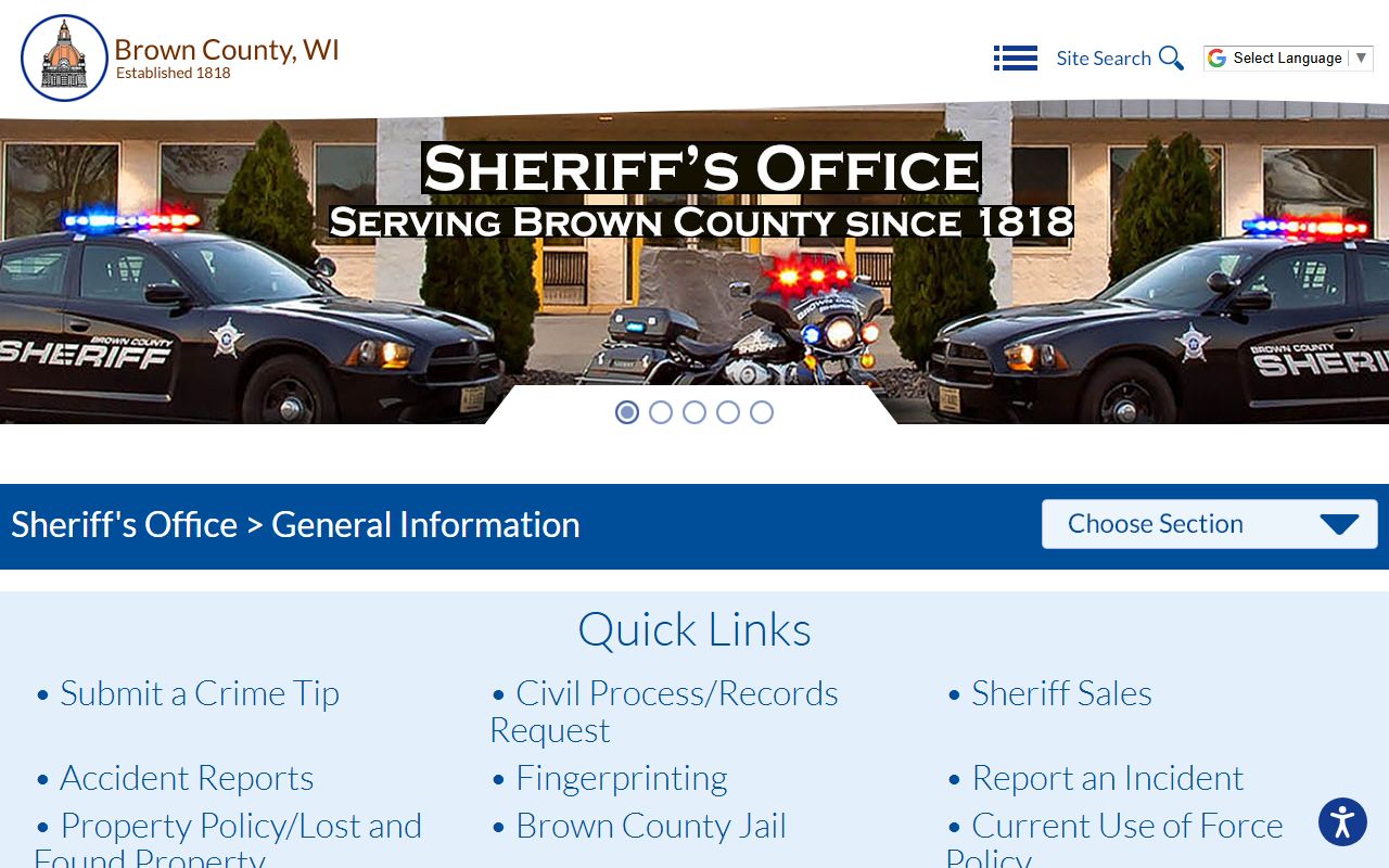 Brown County Sheriff office homepage with records and jail links