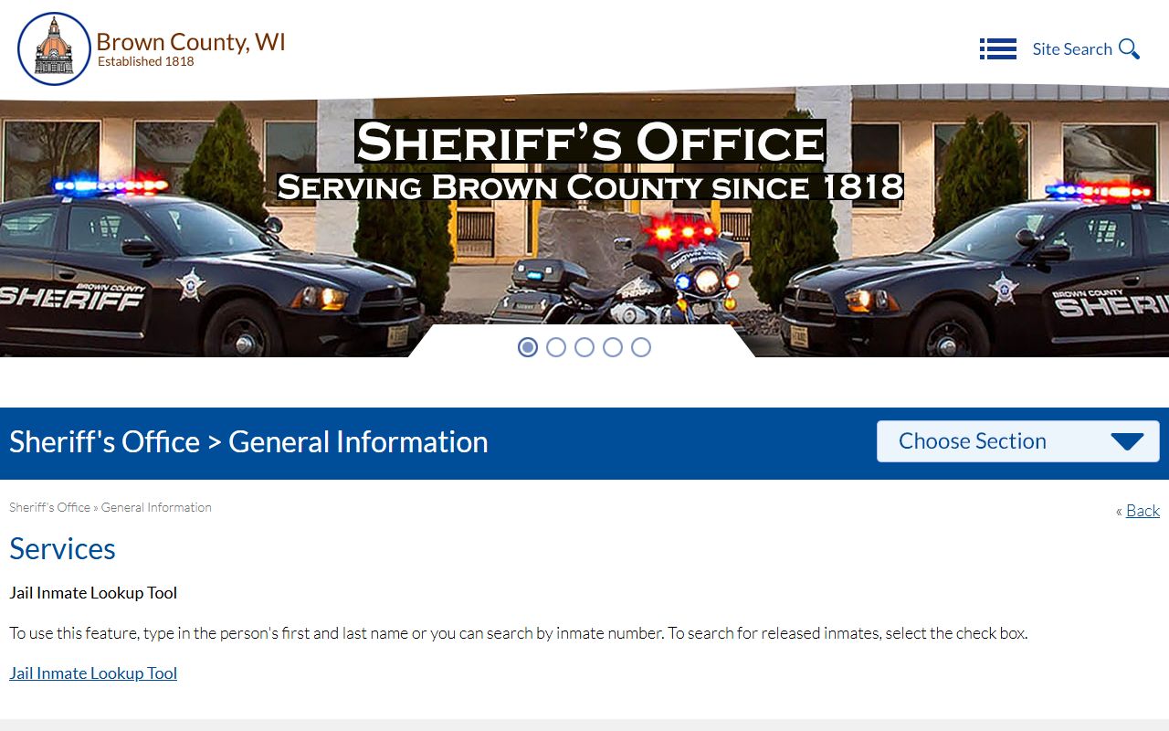 Brown County jail inmate lookup instructions for inmate records