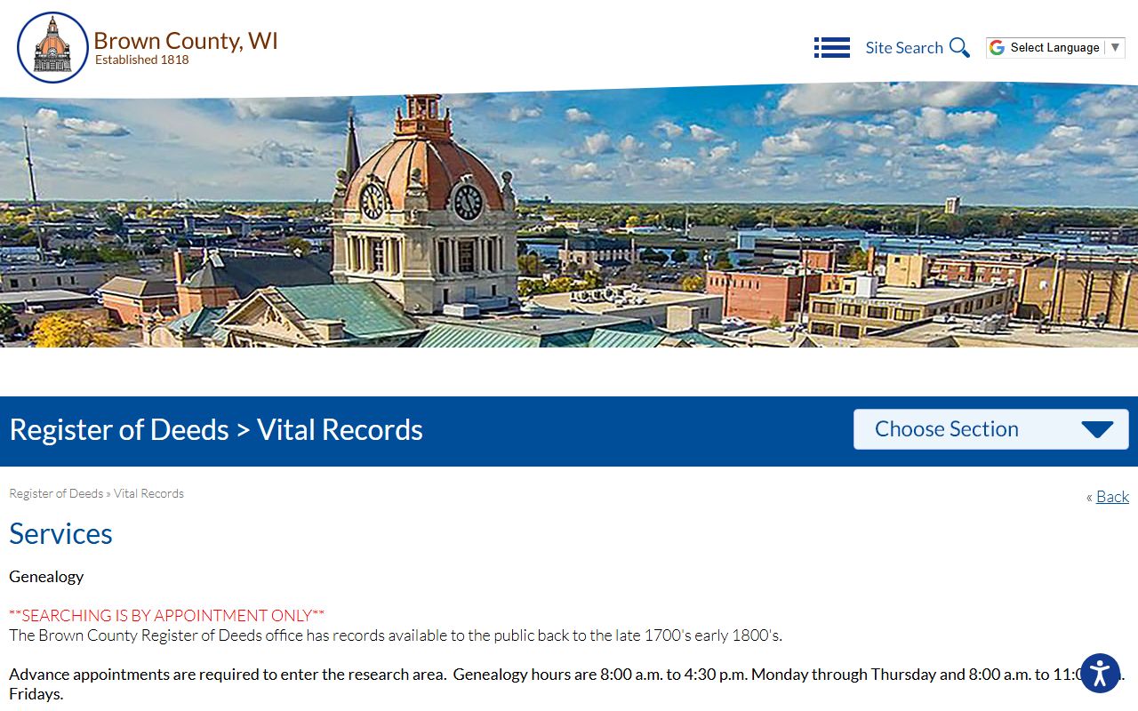 Brown County Register of Deeds genealogy and certified copy fees