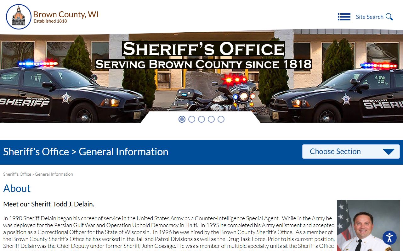 Brown County Sheriff biography and mission tied to released inmate records