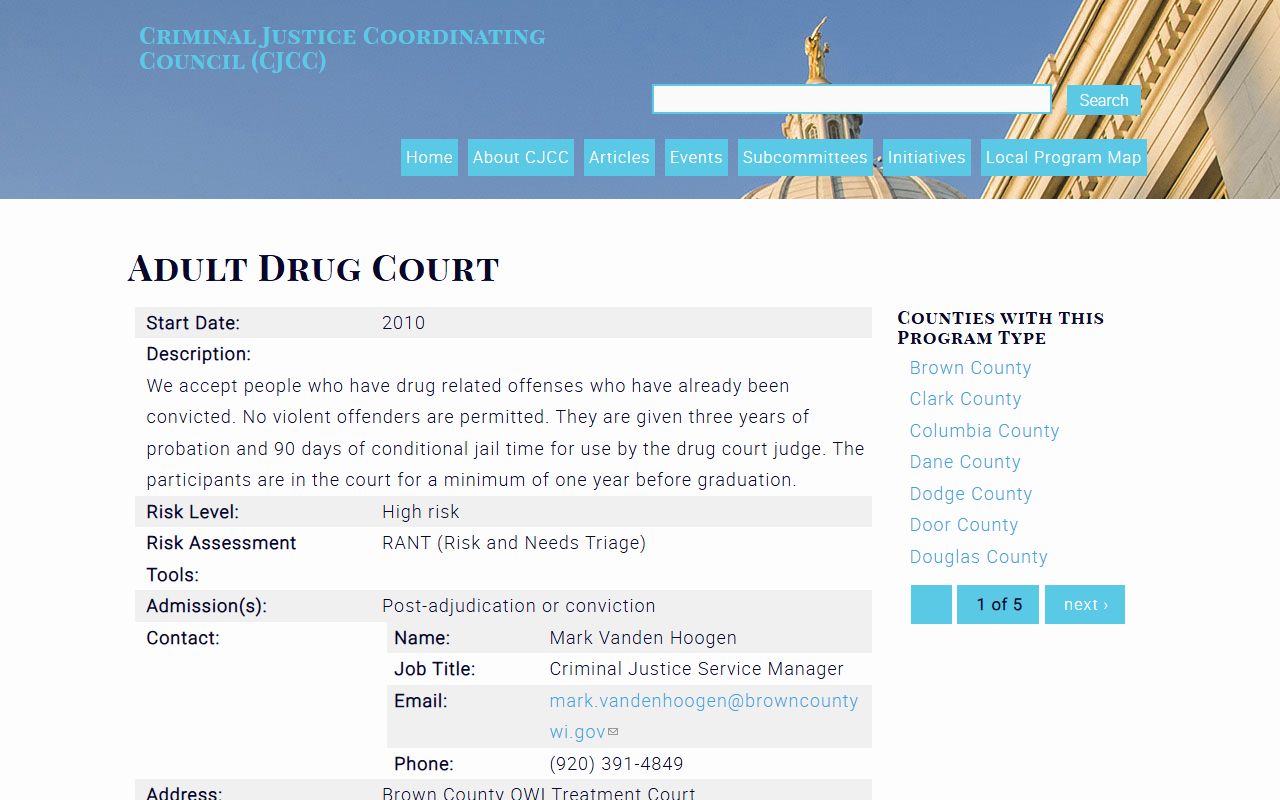 Brown County Adult Drug Court program details