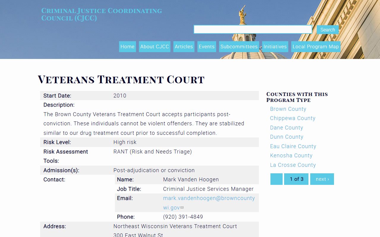 Brown County Veterans Treatment Court program details