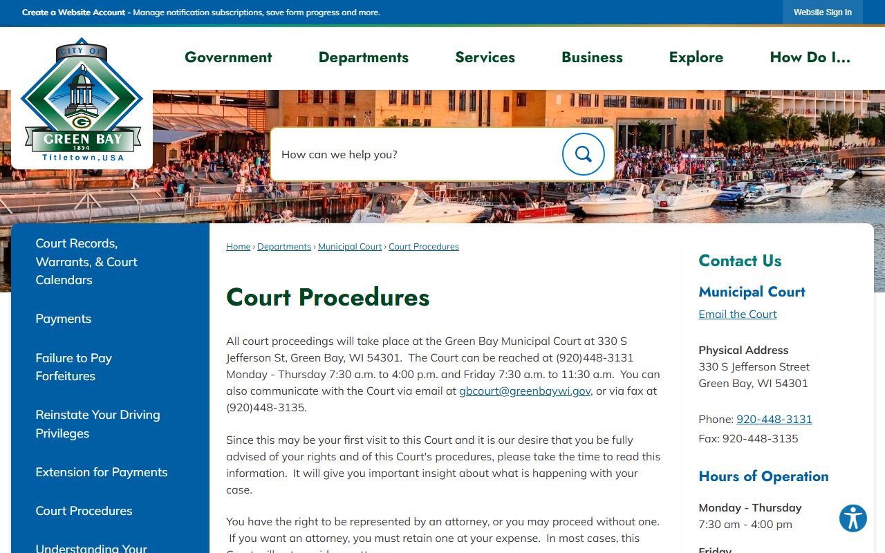 Green Bay Municipal Court procedures for Brown County traffic records