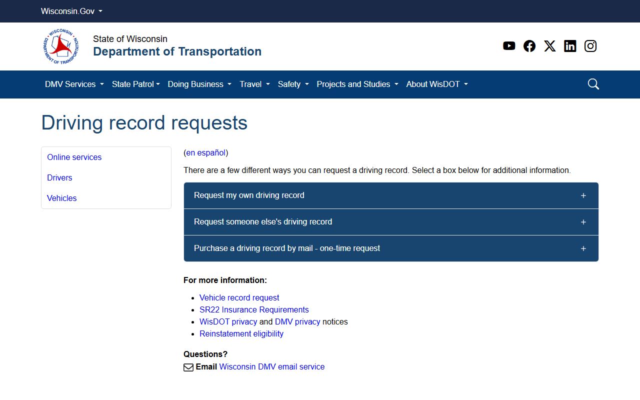 Wisconsin DMV driver record request separate from Brown County traffic court records