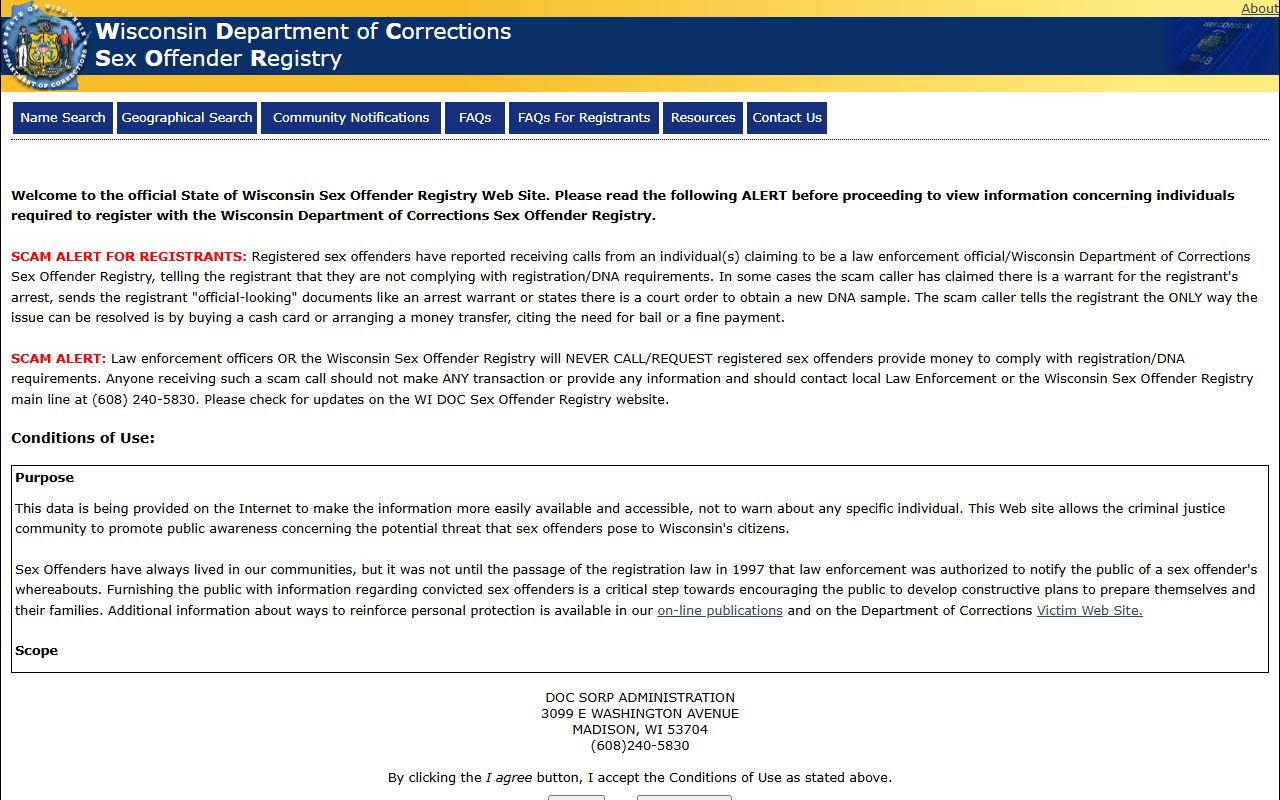 Wisconsin Sex Offender Registry related to Brown County warrant searches